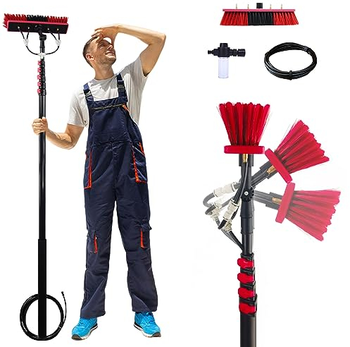Wash Spazzolone Kit Spazzola Vetri,3.6-6M Spazzola Telescopica Alimentata ad Acqua Per Pulizia di Pannelli Fotovoltaici e Solari Kit di Pulizia Il palo Spazzola Lavaggio Camion (35cm Brush Head,3.6M)