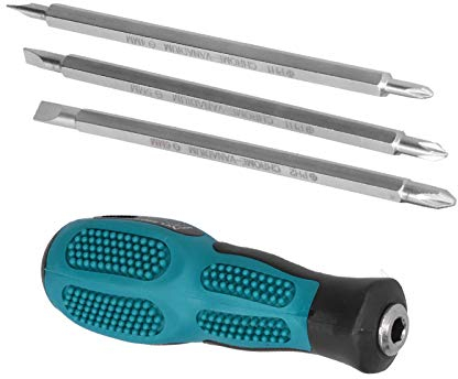 Juego de Destornilladores de Doble Cabeza, 3 Piezas, Mango TPR, Punta de Acero Cromo Vanadio, Cruz y Ranura, con Bolsa de Almacenamiento, 14 cm