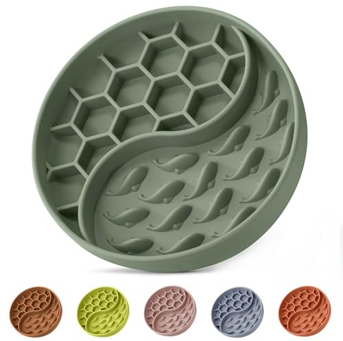 ZOURYNUA Slow Feeder Dog Bowls, Silicone Pet Food Bowls with Suction Cups, Non-Slip Dog Feeding Slow Down Pet Eating Speed for Fast Eaters, Anxiety Relief & Fun Added (Green)