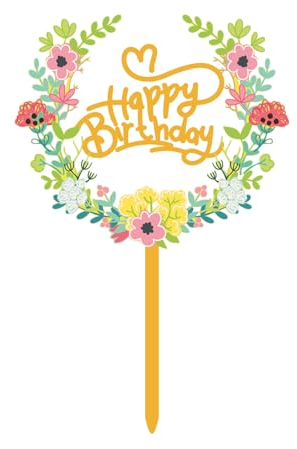 Happy Birthday Flowers Cake Toppers,Acrylic Flowers Birthday Cupcake Topper Cake Pick Decorations for Lady Girls Birthday Party Cake Desserts Pastries Topper (Flower 1)