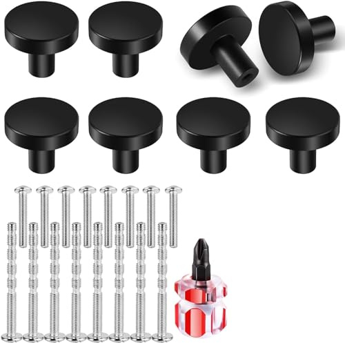 VEPEPE 8 Stück Runde Türknopf Schwarz,25 * 30mm Runden Schrankknöpfe mit Montageschrauben und Schraubendreher,Schrank Knöpfe Schwarz,Möbelknöpfe für Küchenschränke Kleiderschrank Schubladen Türknöpfe