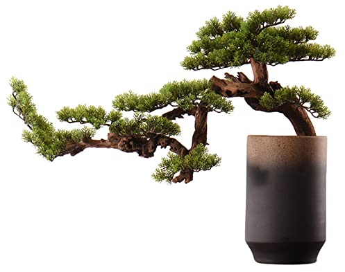 GLigeT Kunstpflanze Bonsai 24 Zoll künstlicher Bonsai, einladende Kiefer, künstliche Topfpflanze, dekorativer Bonsai mit Keramiktöpfen, Büro, Geschäft, dekorative Geschenke Künstliche Pflanzen