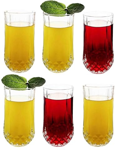 KRADLUX Langstielige Trinkgläser für Wasser und Saft | Gläser Set von 6 | 310 ml | Wassergläser, Dessertgläser, Saftgläser | Ideal für den Heimgebrauch, Restaurants und Partys