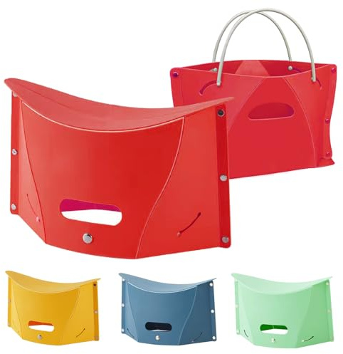OLSON DEEPAK Zusammenklappbarer Tritthocker – leichter Kunststoff, zusammenklappbarer Hocker für Kinder, Jugendliche, Outdoor, Camping, Garten (1, Rot)