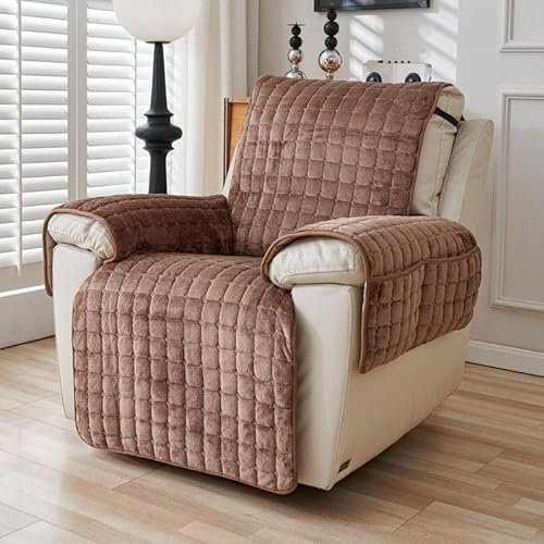 HLTQL Sesselschoner Für Relaxsessel, Stretchhusse Für Relaxsessel 1/2/3/4 Sitzer, Stretch Sesselbezug Mit Taschen Für Fernsehsessel Liege Sessel, Waschbar, Dunkelgrau(6,Single Seater)