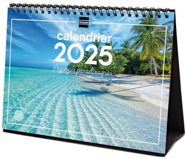 Finocam – Calendario Immagini Ufficio per scrivere 2025 1 mese per pagina gennaio 2025 – Dicembre 2025 (12 mesi) Paesaggi paradisiaci Francese