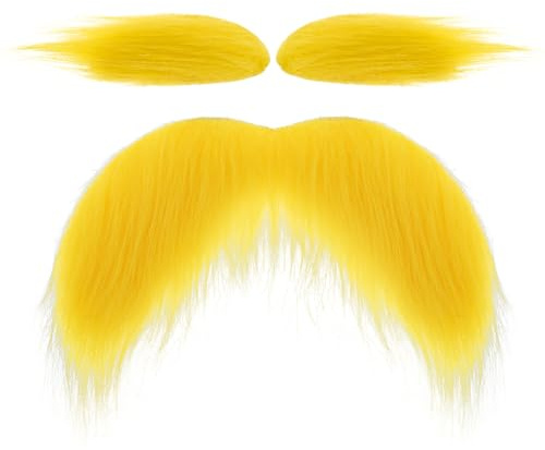 DIVINA VITAE Falskt skägg och ögonbryn set falska mustascher och ögonbryn halloween roliga tillbehör för skägg strumpbyxor mustascher fest jul klistermärken vuxna maskerad (gul), Gult, One size