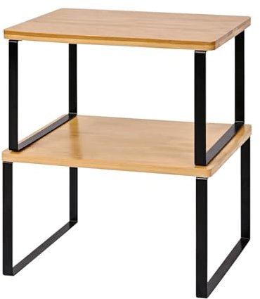 T-LOVENDO.ES Set de Dos Estantes para Cocina, Especias, Juego de 2, Organizador de Encimera, Armario, Estante de Almacenamiento de Cocina, Apilable, Especiero de Metal y Madera