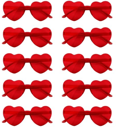 NACHLYNN 10 Paar Herz Sonnenbrille Randlose Herzförmige Sonnenbrille für Damen Transparente Bonbonfarbene Herzbrille für Valentinstag Partygeschenke
