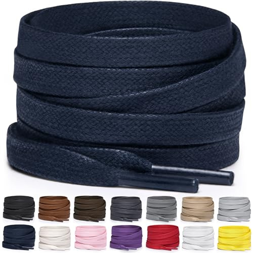 Miscly Lacci Piatti in Cotone Cerato per Stivali, Sneaker e Scarpe - Disponibili in Diverse Lunghezze e Colori (Blu Navy, 114 cm)