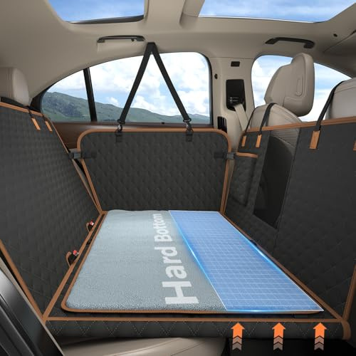 MyeMdan Protection Voiture Chien Siege Arriere avec Coussin Moelleux, Noir | Imperméable et Anti-Rayures - avec 8 Plaques de Bois Dur Solides - pour La Plupart des Voitures SUV