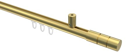 INTERDECO Innenlauf-Gardinenstange 20 mm, moderne Innenlaufstange aus Metall, Messing-Optik, zur Deckenmontage, Typ 10213834, 200 cm