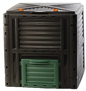 2friends Compostiera da giardino di alta qualità, 450 l, in plastica stabile, coperchio pieghevole, H81 x 80 x 80 cm, compostiera termica per rifiuti da giardino/cucina, 100% riciclato, EU, modello