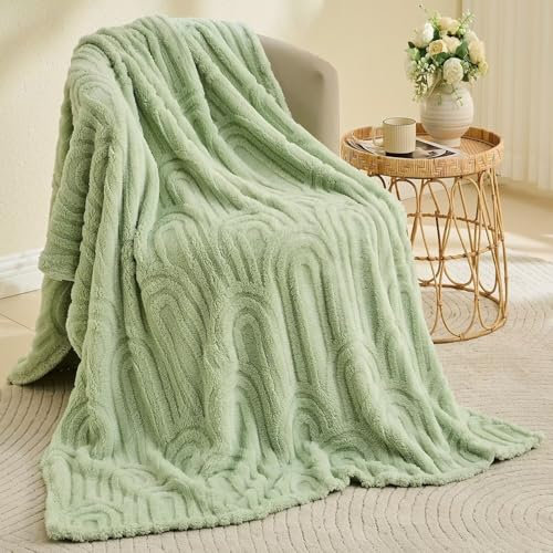 Wajade Couverture Plaid Polaire Super Chaude, Plaid Fausse Fourrure Haute Qualité, Couverture décorative Florale, Ultra Douce et Duveteuse,Green-127cmx178cm