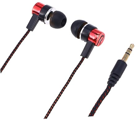 CAXUSD Heavy Bass In-ear Earphone 3.5mm Plug, Red Braided Wired Headset for Mp3 Mp4 Players, Wired Earphones for