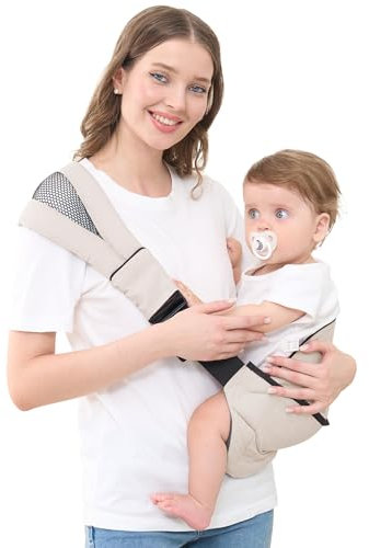 GAGAKU Träger für Kleinkinder Justierbare Gepolsterte Schlinge Tragbarer Ergonomischer Babyhalter mit Rutschfestem Sitz für Säuglinge und Kleinkinder (6,4-15,9 kg) - Creme