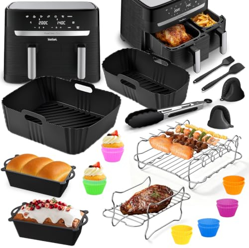Moule Silicone Air Fryer pour Moulinex Easy Fry Dual 5,2/3,1L - 23 Pcs Airfryer Accessoires - Moule Air Fryer, Moule Cake, Pain, Grille Racks etc