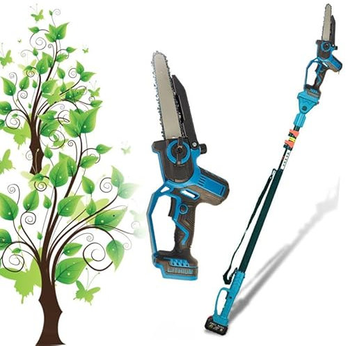 WEIMILOR Scie à Perche sans Fil 2 en 1 de 16 Pouces et Mini tronçonneuse avec 2 Batteries, tronçonneuse électrique pour l'élagage des Arbres, tronçonneuse avec Perche d'extension