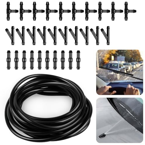 TNEDFOD 5m Scheibenwaschanlage Schlauch, Wischwasserschlauch Reparaturset, Isolierschlauch mit 30 Stücke Schlauchverbinder, Automotive Schlauch, Wischwasserschlauch Spritzwasserschlauch, Schwarz
