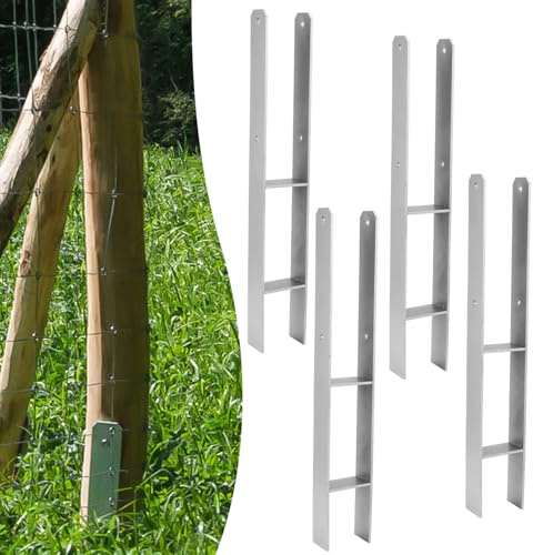 Peviasot 4x H-Pfostenanker 91 mm – H-Pfostenhalter für Zaun- und Holzpfosten, Robuste H-Anker für Gartenzaun, Carport, Pavillon und Holzbauprojekte (91 x 600 mm)