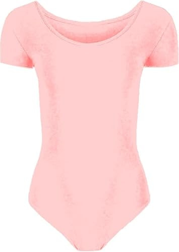 ANZEE Girls Short Sleeve Ballet Leotard - Stretchy Dance Bodysuit for Gymnastics Ballet Comfortable Performance Wear for Active Kids (Baby Pink, 9-10 Years)
