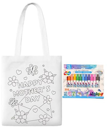 Bolsa De Graffiti Hecha A Mano Del Día De La Madre, Bolsa De Bolso De Lienzo, Bolso De Compras Personalizable, Reutilizable Y Ecológico, Diseño Espacioso, 54x27cm/21.26x10.63 Pulgadas, Para Uso Diario