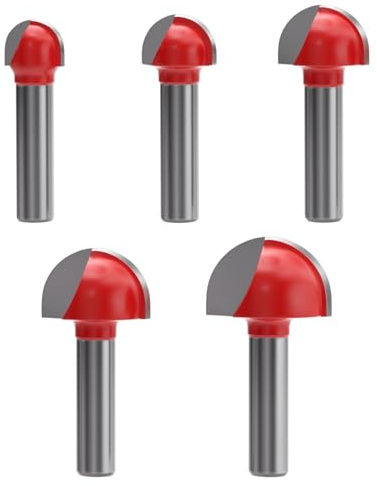 APIELE Lot de 5 outils de travail du bois, fraises à tige ronde de 8 mm, fraises à tête sphérique, en métal dur 16 mm, 18 mm, 22 mm, 25 mm, 32 mm