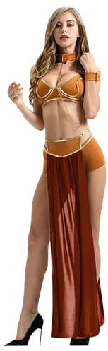 Eauptffy Sexy Costume Women's Harem Princess Leia Slave Miss Manners Uniform Dress Cosplay Halloween Outfit Costumes Bikini Suit Medieval Clothing, O coffee., S