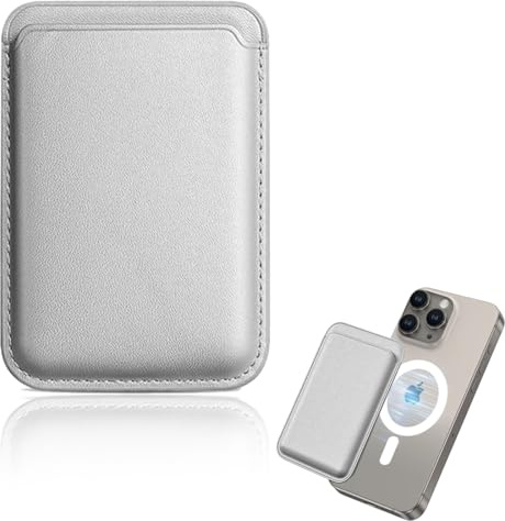 KEWUF Portefeuille Magnétique, Porte Carte Iphone, Conçu en PU pour Stocker Jusqu'à 2 Cartes, Porte-cartes en Cuir avec Aimant, pour iPhone 16/15/14/13/12 Séries (Argent)