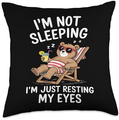Fathers Day Sleepy Dad Bear Deckchair Sunbathing Throw Pillow
