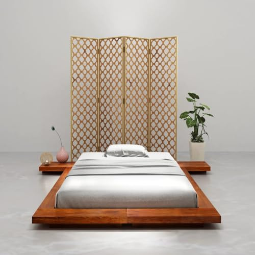 Teenpull Japanisches Futonbett aus massivem Akazienholz, 100x200 cm, honigbraun, Stabiler Bettrahmen für Schlafzimmer, poliert & lasiert