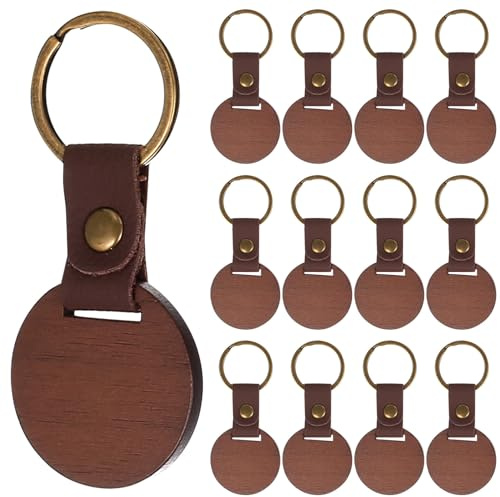 qxayxa 13 pcs porte-clés ronds en noyer brut, vierges à personnaliser | Bois de noyer naturel, lisse; idéal peinture/gravure laser/pyrogravure; anneaux inclus; DIY, cadeaux, marquage.