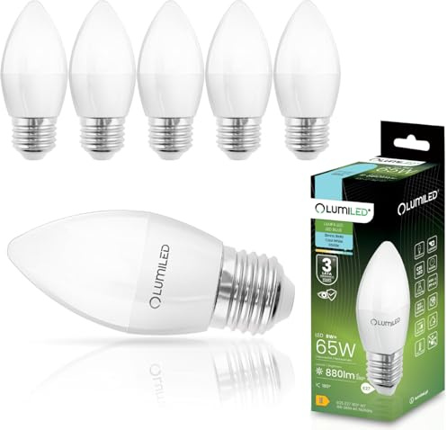 Lumiled B35 E27 Fassung LED Lampe 8W (ersetzt 65W) 880 Lumen Kerze Milch Glas Leuchtmittel in Kerzeform 6500K Kaltweiß Birne Lampen 180° Grad Abstrahlwinkel LED Lampen Kerzenbirnen 6er-Pack