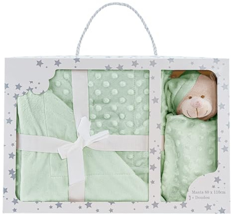 various Mjuk babyfilt med DouDou från Nalle, Omslagsfilt för Nyfödd 80 x 110 cm, allergivänlig mikrofiber, barnfilt för barnvagn, barnsäng och present till baby shower (äppelgrön)