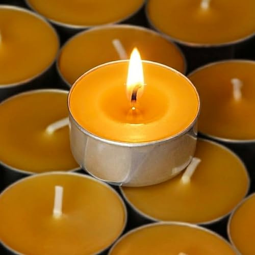 10 lumini in cera d'api, 4H fatti a mano in cera d'api, candele tealight biologiche naturali, non profumate, senza fumo, combustione pulita