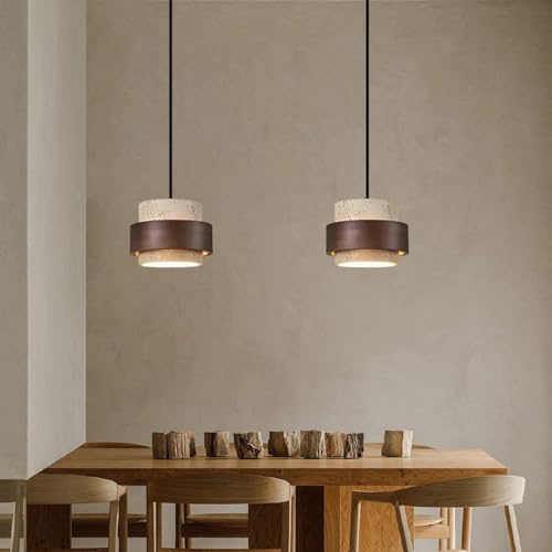NOCHX Lámpara Colgante De Piedra Natural Cilíndrica De Travertino En Estilo WABI Sabi Moderno con Madera Maciza para Isla De Cocina Ajustable Decoración Hogareña Pasillo Lámparas Colgantes(B)
