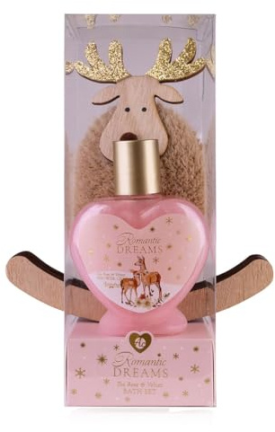 Accentra Set da bagno Romantic DREAMS in confezione regalo per donne, 80 ml, gel doccia e statuetta decorativa, alce elegante, set regalo con fragranza Tea Rose & Velvet, regalo ideale per Natale e