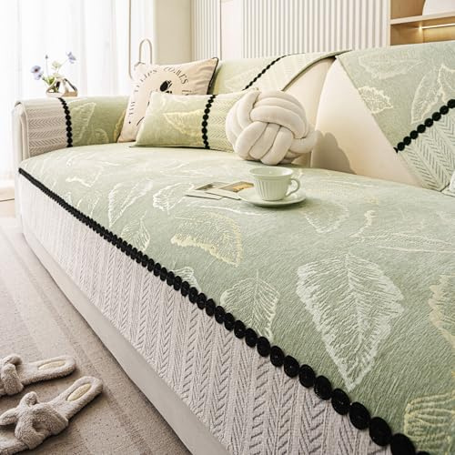 LLIDDAMES Couch Überzug, Sofa Überzug 1 2 3 4 Sitzer, Chenille Sofabezug, Kratzfest Hund Katze Sofaschoner, Rutschfester Sofa Cover für U Form L Form Sektionssofa(Green,90 * 180cm)