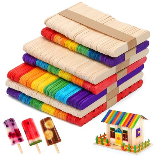 350 palitos de madera, palitos de hielo de madera coloridos, para manualidades, palitos de hielo de madera para manualidades, palitos de hielo, bricolaje, hornear, manualidades y regalos, naturales y