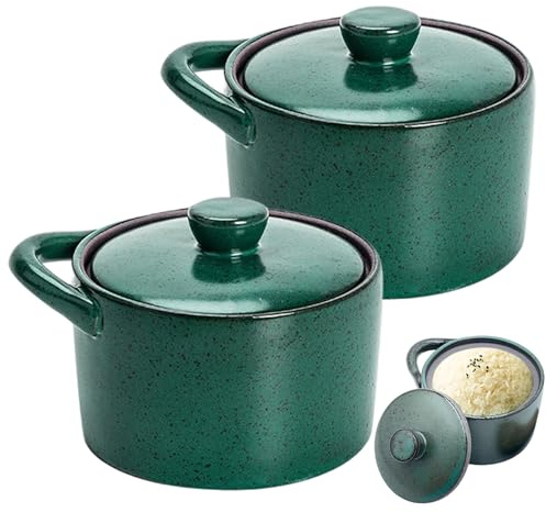 Bemonew Salero de cerámica Vintage de 8oz, azucarero con Tapa y Soporte para Cuchara, Cuencos de Sopa Resistentes al Calor para Comedor de Cocina, 2 uds.