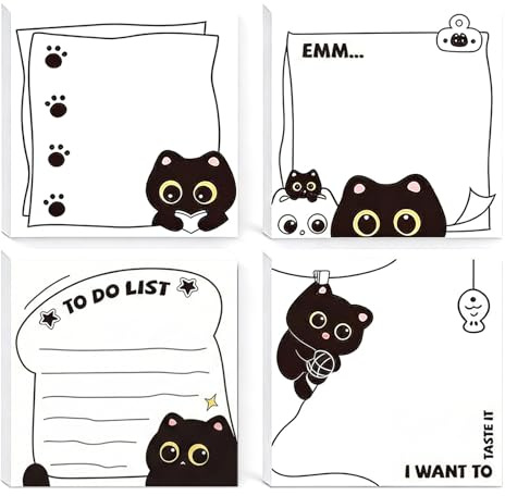 RhiVrillion Haftnotizen Katze 4 Muster 200 Blatt Wiederaufklebbar Dickes Papier Kein Durchsickern Schreibwaren Lesezeichen Erinnerungsaufkleber für Schule Büro Zuhause Geschenk für Katzenliebhaber