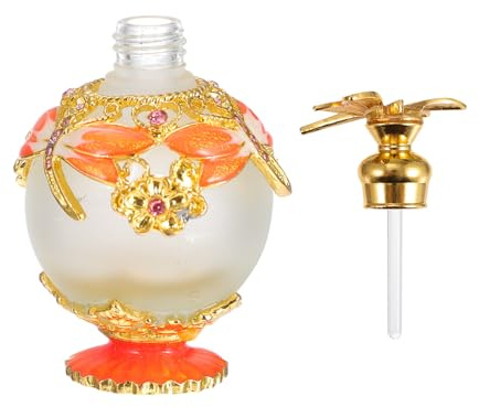 MUELODSIC Botella de Perfume Recargable de Vidrio 15ml Forma de Libélula Color Naranja, Frasco para Aceites Esenciales y Contenedor de Almacenamiento, Diseño Estilo Dubái Estilo Aleatorio