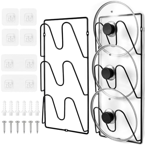 TEUYOE 2 Pack Pot Lid Organizer Rack, 6-Tier V-Wall Pot Lid Holder | Pan Lid Holder No-Drill Or Drilled Installation.Rustproof Metal With Adhesive & Screws for Cabinet Door/Wall