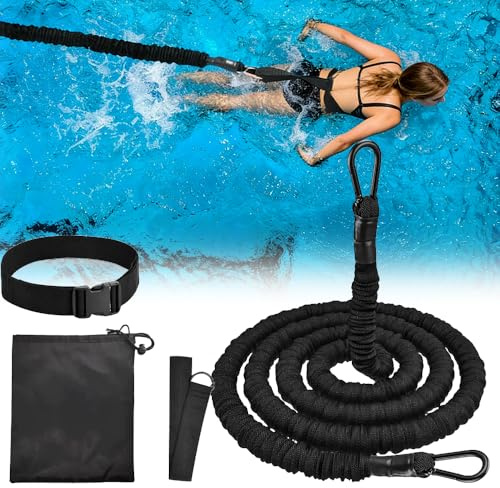 Schwimmgürtel Erwachsene, SGZIOO Gegenstromanlage für Pool, Schwimmgurt Pool, Schwimmgurt für Pool 2.5-7.5m Schwimmtrainer, Schwimmseil für Jedes Schwimmbad Ohne Gegenstromanlage, Schwarz