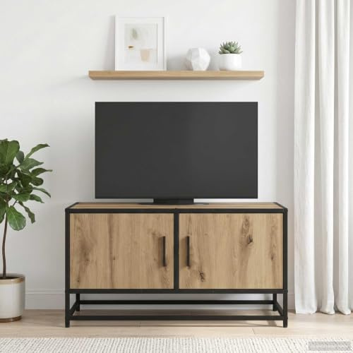Boltkex TV-skåp Artisan ek trämaterial 80 x 34,5 x 40 cm TV-bänk lågbord för mediamöbler vardagsrum med vändbart dörrhandtag kabelgenomföring ordning