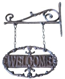 Esschert Design Wandschild, Willkommensschild, fest montierbar, ca. 23 cm x 3,8 cm x 34 cm