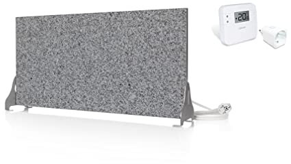 Magma - Placa de calefacción por infrarrojos de 400 W (granito gris y blanco, estable, con regulador)