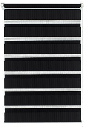 Gardinia Doppelrollo zum Klemmen oder Kleben, Duo-Rollo/Seitenzugrollo, Transparente und blickdichte Streifen, Alle Montage-Teile inklusive, Schwarz, 75 x 150 cm (BxH)