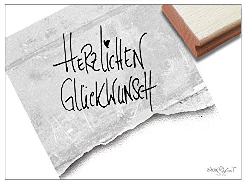 Stempel Textstempel HERZLICHEN GLÜCKWUNSCH in Handschrift - Schriftstempel zum Geburtstag Hochzeit Einschulung Karten Geschenkanhänger - zAcheR-fineT