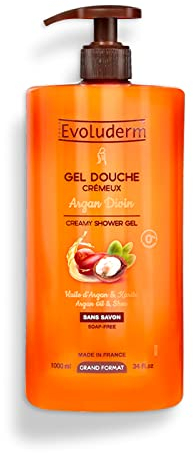 EVOLUDERM - Gel Douche Crémeux Argan Divin - 1000 ml - 95% d'Origine Naturelle - Végan - Fabrication Française